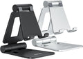 Nulaxy 2 Pack Fully Aluminum Dual Folding Cell Phone Stand. Adjustable Foldable Desktop Phone Holder for Desk Compatible with iPhone 17 16 15 14 13 12 11 Pro Max Xs Xr X 8. All Phones. Black & Silver
