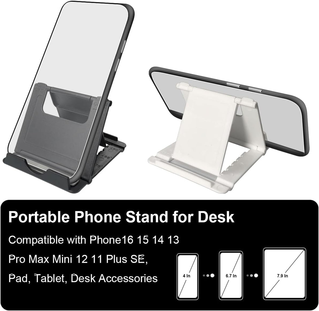 POQOD 2 Pack Cell Phone Stand. Foldable Phone Holder for Desk Compatible with Phone 15 14 13 12 11 Pro Xs Xs Max Xr X 8. Nintendo Switch. All Phones. Black & White