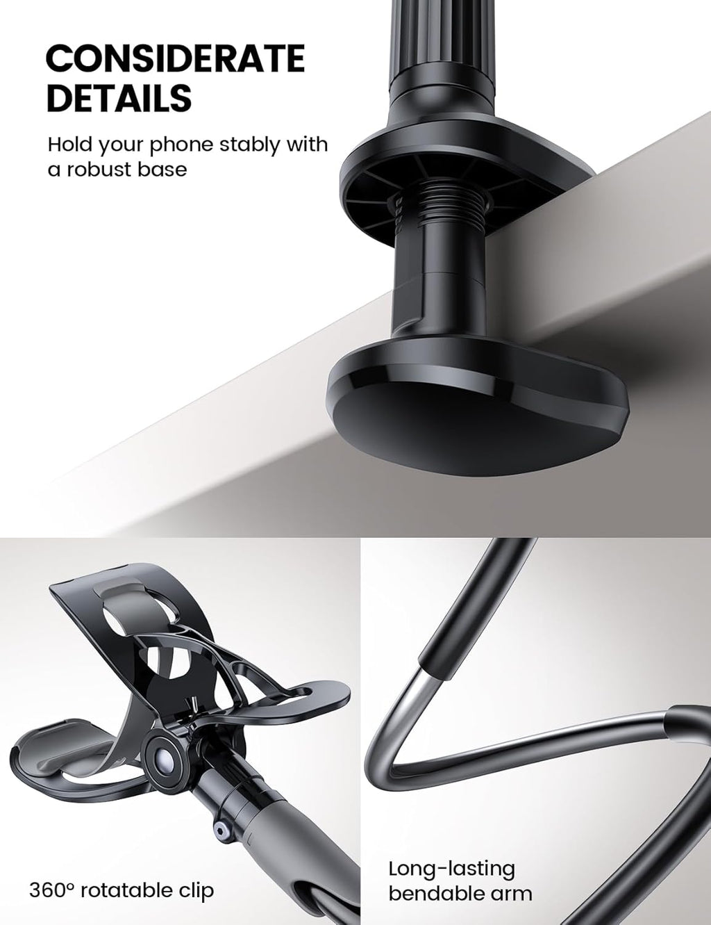 Lamicall Gooseneck Phone Holder for Bed - Cell Phone Mount Clamp Clip. Flexible Long Arm. Overhead Mount for Desk Headboard Bedside. Gifts for iPhone Air 17 Pro Max. 16 15 14 Pro Max and 4-7 Phone
