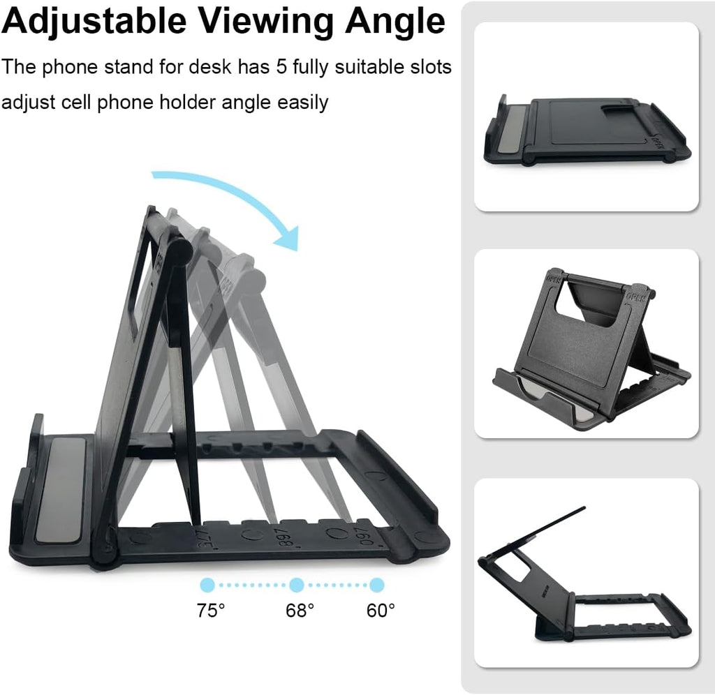 POQOD 2 Pack Cell Phone Stand. Foldable Phone Holder for Desk Compatible with Phone 15 14 13 12 11 Pro Xs Xs Max Xr X 8. Nintendo Switch. All Phones. Black & White