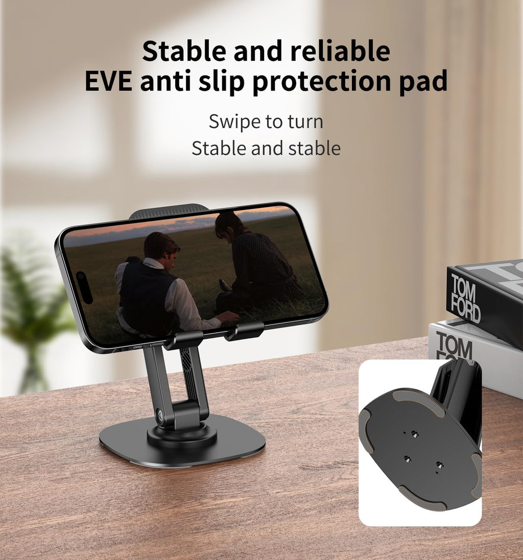 360° Degree Rotating Mobile Phone Holder.Fully Adjustable Foldable Desktop Phone Holder Stand Base.Foldable Desktop Cell Phone Stands for iPhone17 16 15 Pro Xr Xs Max X Plus iPad Samsung(K69-Black)