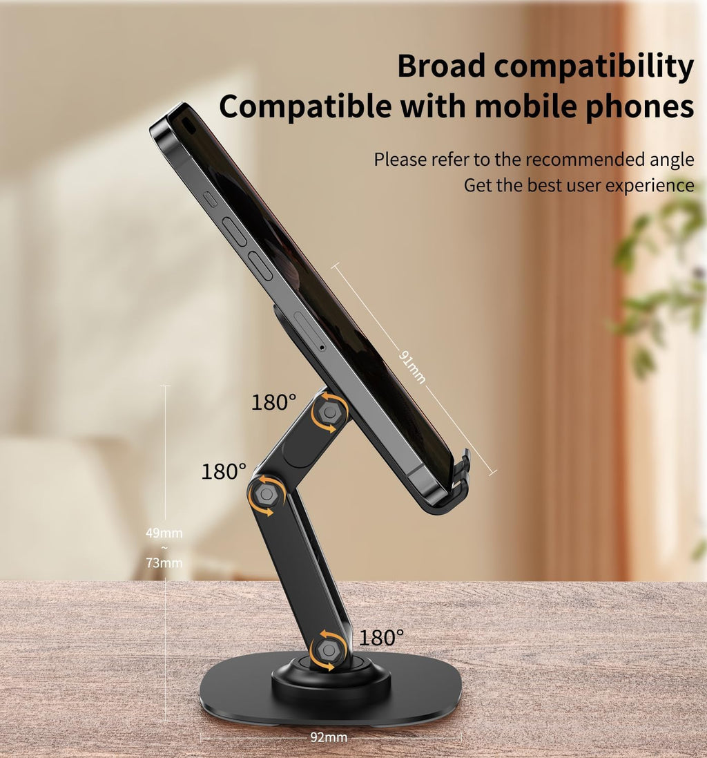 360° Degree Rotating Mobile Phone Holder.Fully Adjustable Foldable Desktop Phone Holder Stand Base.Foldable Desktop Cell Phone Stands for iPhone17 16 15 Pro Xr Xs Max X Plus iPad Samsung(K69-Black)