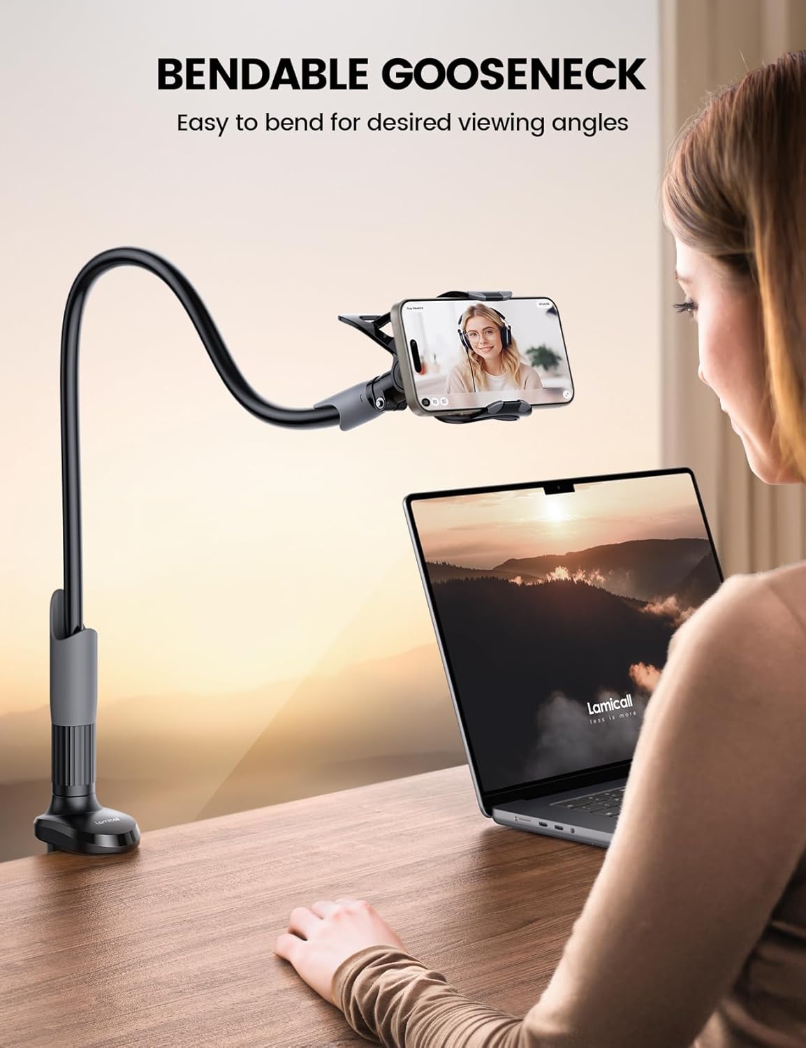 Lamicall Gooseneck Phone Holder for Bed - Cell Phone Mount Clamp Clip. Flexible Long Arm. Overhead Mount for Desk Headboard Bedside. Gifts for iPhone Air 17 Pro Max. 16 15 14 Pro Max and 4-7 Phone