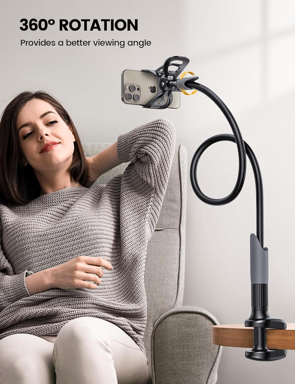 Lamicall Gooseneck Phone Holder for Bed - Cell Phone Mount Clamp Clip. Flexible Long Arm. Overhead Mount for Desk Headboard Bedside. Gifts for iPhone Air 17 Pro Max. 16 15 14 Pro Max and 4-7 Phone